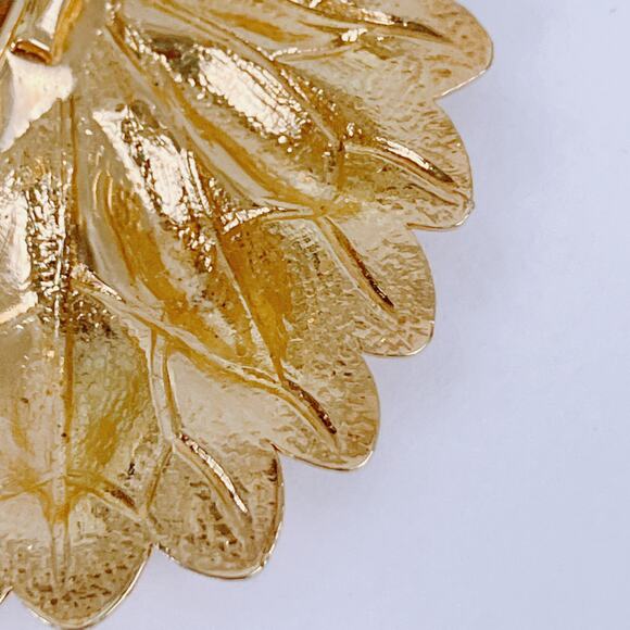 Vintage 1970s Gold Tone Leaf Scarf Slide Retro Botanical Jewelry - Picture 7 of 9